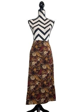 Vintage Women's Sz 16P Dark Earthy Boho Floral Whimsigoth Ultrasuede Midi Skirt